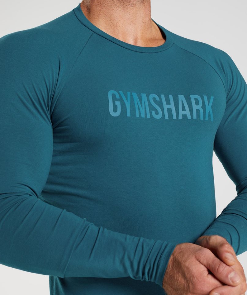 Koszulki Gymshark Apollo Long Sleeve Męskie Niebieskie | PL 347FXT